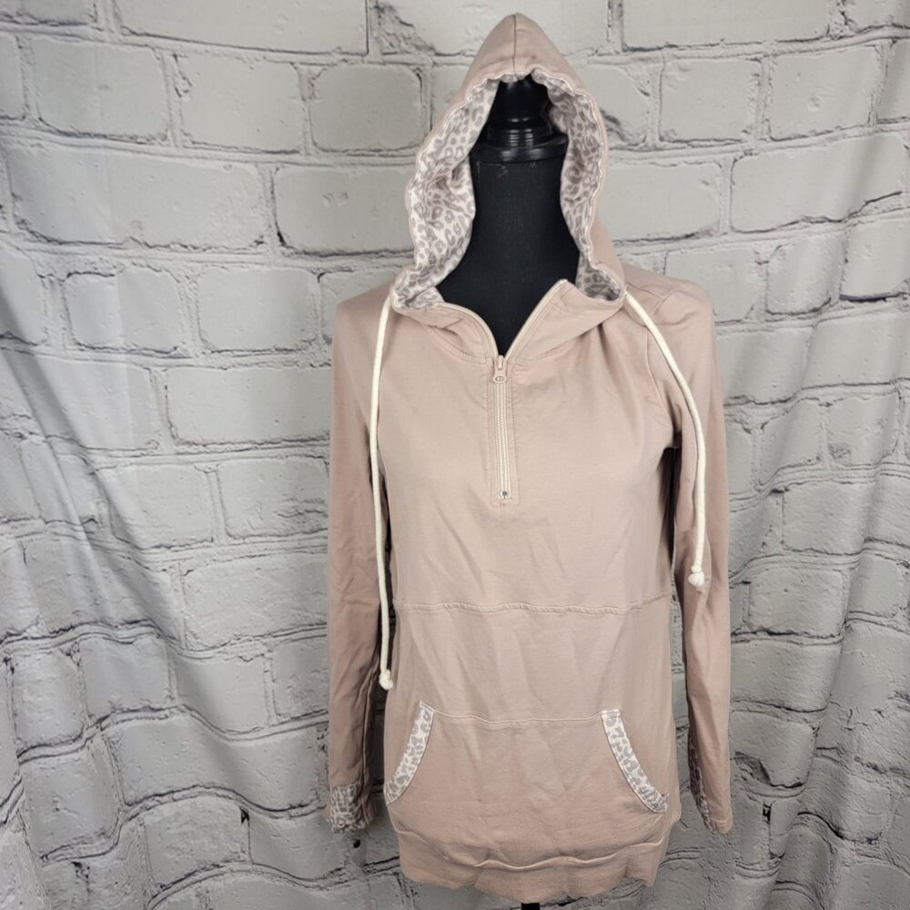 Pulse Boutique Tan Leopard Print Pullover Hoodie Sweatshirt Top Brown Womens S‎